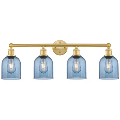 Innovations Lighting Edison Bella 32.5"w 4-light Satin Gold Bath Vanity Light W/ Blue Shade