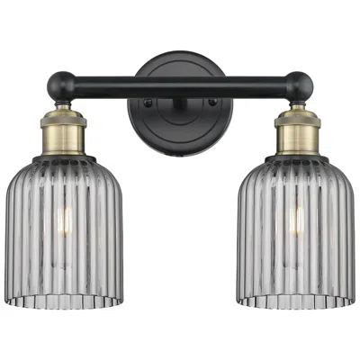 Innovations Lighting Edison Bridal Veil 2 Light 14" Bath Vanity Black   Brass Light Smoke Shade