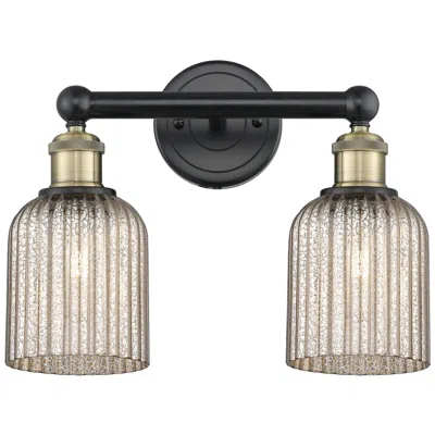 Innovations Lighting Edison Bridal Veil 2 Light 14" Bath Vanity Black   Brass Mercury Shade