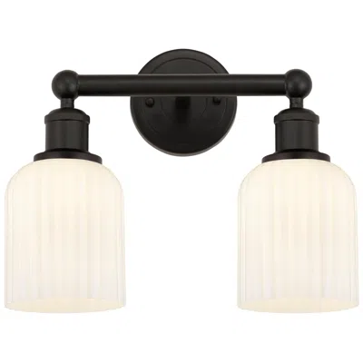 Innovations Lighting Edison Bridal Veil 2 Light 14" Bath Vanity Bronze Gloss White Shade