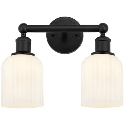 Innovations Lighting Edison Bridal Veil 2 Light 14" Bath Vanity Matte Black Gloss White Shade