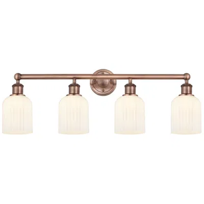 Innovations Lighting Edison Bridal Veil 4 Light 32" Bath Vanity Antique Copper Gloss White Shade