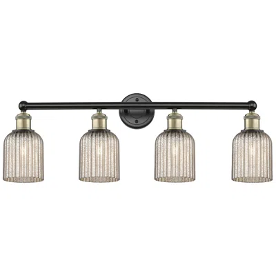Innovations Lighting Edison Bridal Veil 4 Light 32" Bath Vanity Black   Brass Mercury Shade