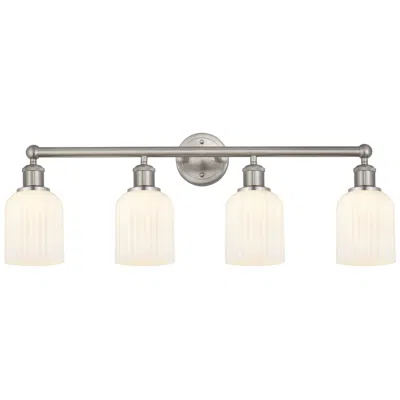 Innovations Lighting Edison Bridal Veil 4 Light 32" Bath Vanity Satin Nickel Gloss White Shade