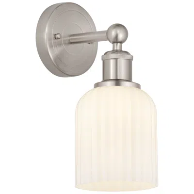 Innovations Lighting Edison Bridal Veil 5" Sconce Satin Nickel Finish Gloss White Shade In Silver