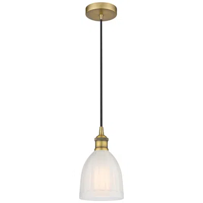 Innovations Lighting Edison Brookfield 6" Brushed Brass Cord Hung Mini Pendant W/ White Sha