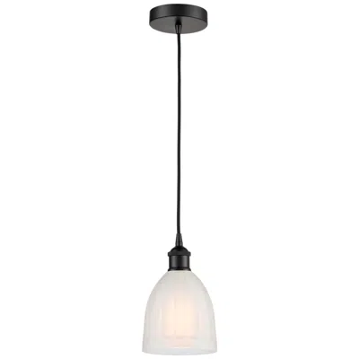 Innovations Lighting Edison Brookfield 6" Matte Black Cord Hung Mini Pendant W/ White Shade
