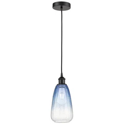 Innovations Lighting Edison Brookhaven Almond 6"w Black Cord Mini Pendant W/ Sapphire Shade