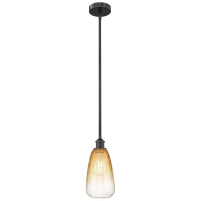 Innovations Lighting Edison Brookhaven Almond 6"w Black Stem Mini Pendant W/ Amber Shade