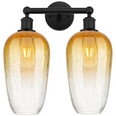 Innovations Lighting Edison Brookhaven Flute 16"w 2 Light Black Vanity Light W/ Amber Shade