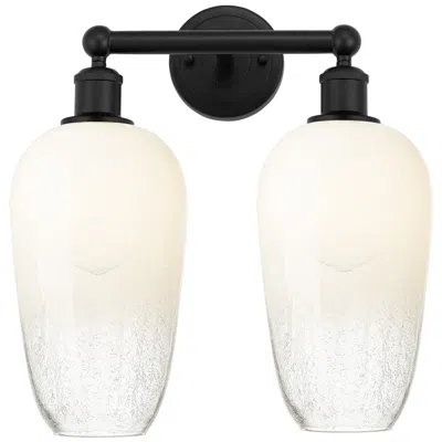 Innovations Lighting Edison Brookhaven Flute 16"w 2 Light Black Vanity Light W/ Opal Shade