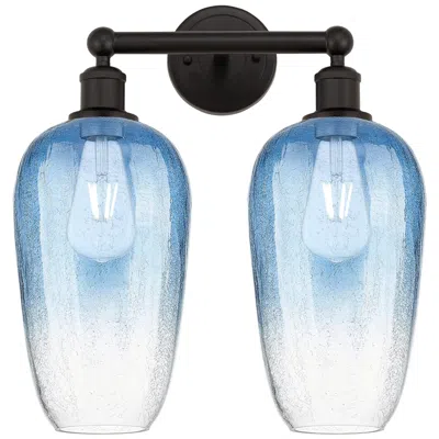 Innovations Lighting Edison Brookhaven Flute 16"w 2-lt Oiled Bronze Vanity W/ Sapphire Shade In Blue
