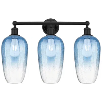 Innovations Lighting Edison Brookhaven Flute 25"w 3-lt Black Bath Light W/ Sapphire Shade In Blue