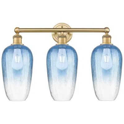 Innovations Lighting Edison Brookhaven Flute 25"w 3-lt Brushed Brass Vanity W/ Sapphire Shade In Blue
