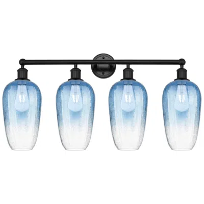 Innovations Lighting Edison Brookhaven Flute 34"w 4 Light Black Vanity W/ Sapphire Shade In Blue