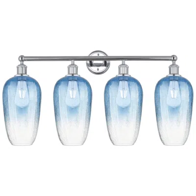 Innovations Lighting Edison Brookhaven Flute 34"w 4 Light Chrome Vanity W/ Sapphire Shade In Multi
