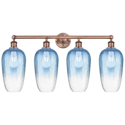 Innovations Lighting Edison Brookhaven Flute 34"w 4 Light Copper Vanity W/ Sapphire Shade In Blue