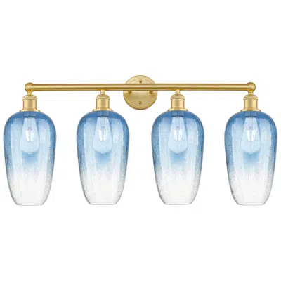 Innovations Lighting Edison Brookhaven Flute 34"w 4 Light Gold Bath Light W/ Sapphire Shade In Multi