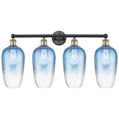 Innovations Lighting Edison Brookhaven Flute 34"w 4-lt Black Brass Vanity W/ Sapphire Shade In Blue