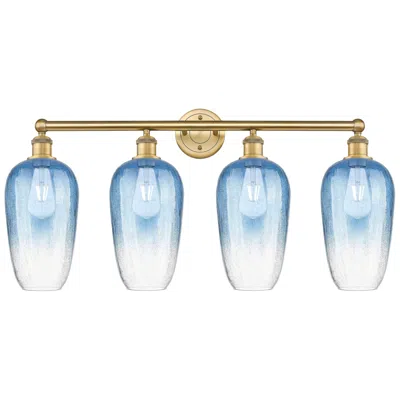 Innovations Lighting Edison Brookhaven Flute 34"w 4-lt Brushed Brass Vanity W/ Sapphire Shade In Blue