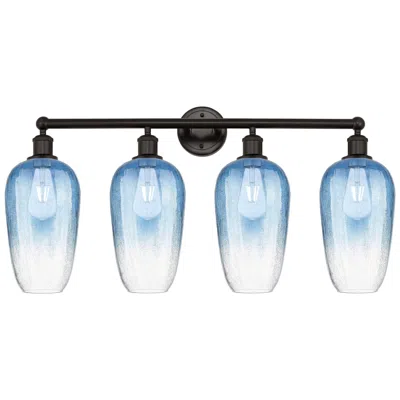 Innovations Lighting Edison Brookhaven Flute 34"w 4-lt Oiled Bronze Vanity W/ Sapphire Shade In Blue