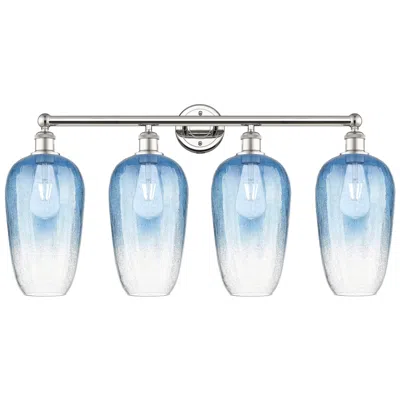 Innovations Lighting Edison Brookhaven Flute 34"w 4-lt Polished Nickel Vanity W/ Sapphire Shade In Blue