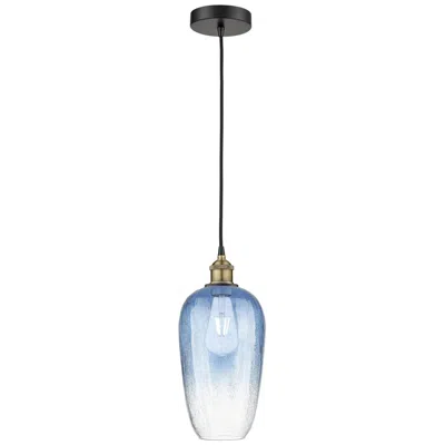 Innovations Lighting Edison Brookhaven Flute 7"w Black Brass Cord Pendant W/ Sapphire Shade
