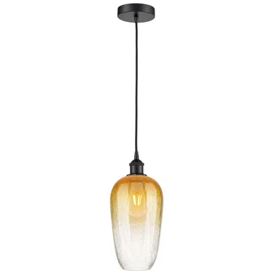 Innovations Lighting Edison Brookhaven Flute 7"w Black Cord Mini Pendant W/ Amber Shade