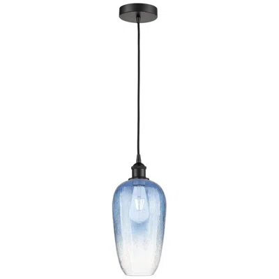 Innovations Lighting Edison Brookhaven Flute 7"w Black Cord Mini Pendant W/ Sapphire Shade