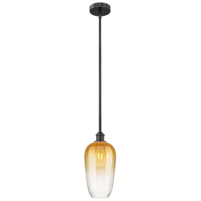 Innovations Lighting Edison Brookhaven Flute 7"w Black Stem Mini Pendant W/ Amber Shade