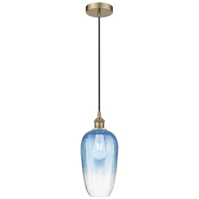 Innovations Lighting Edison Brookhaven Flute 7"w Brass Cord Mini Pendant W/ Sapphire Shade In Blue