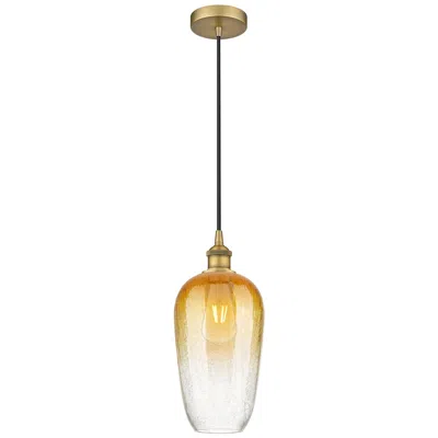 Innovations Lighting Edison Brookhaven Flute 7"w Brushed Brass Cord Pendant W/ Amber Shade