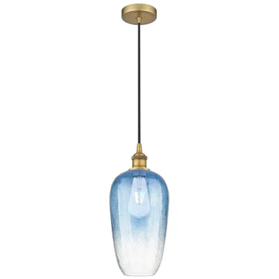 Innovations Lighting Edison Brookhaven Flute 7"w Brushed Brass Cord Pendant W/ Sapphire Shade