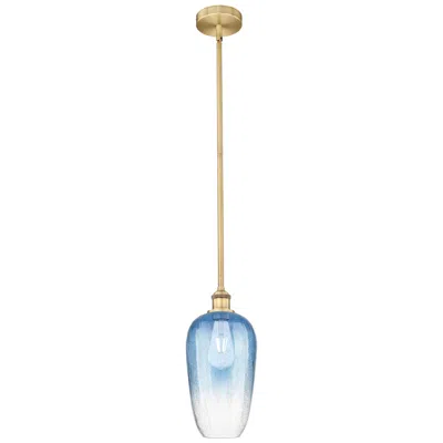 Innovations Lighting Edison Brookhaven Flute 7"w Brushed Brass Stem Pendant W/ Sapphire Shade