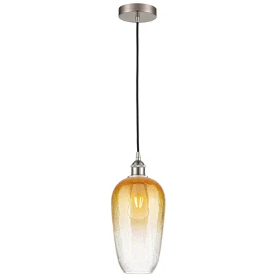 Innovations Lighting Edison Brookhaven Flute 7"w Brushed Nickel Cord Pendant W/ Amber Shade