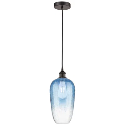 Innovations Lighting Edison Brookhaven Flute 7"w Oiled Bronze Cord Pendant W/ Sapphire Shade