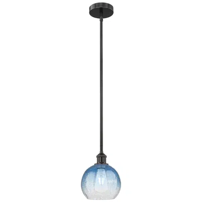 Innovations Lighting Edison Brookhaven Globe 8"w Black Stem Mini Pendant W/ Sapphire Shade In Blue