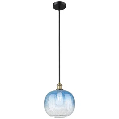 Innovations Lighting Edison Brookhaven Sphere 11"w Black Brass Stem Pendant W/ Sapphire Shade In Blue