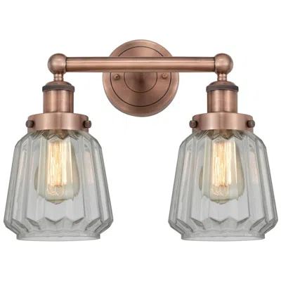 Innovations Lighting Edison Chatham 15.5"w 2 Light Antique Copper Bath Light With White Sha