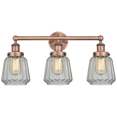Innovations Lighting Edison Chatham 24.5"w 3 Light Antique Copper Bath Light With White Sha