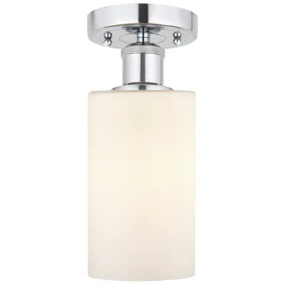 Innovations Lighting Edison Clymer  4" Semi-flush Mount - Polished Chrome - Matte White Sha In Silver