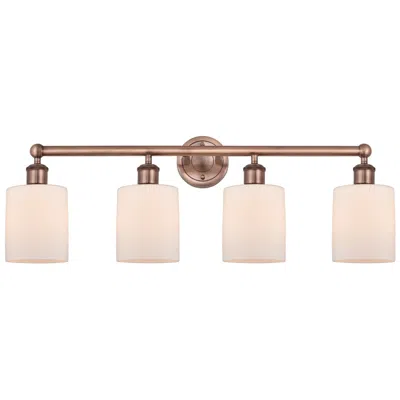 Innovations Lighting Edison Cobbleskill 32"w 4 Light Antique Copper Bath Light With White S