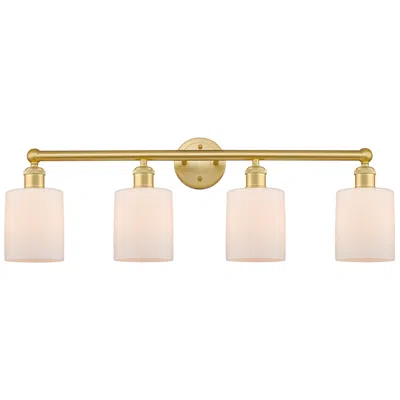 Innovations Lighting Edison Cobbleskill 32"w 4 Light Satin Gold Bath Light With White Shade