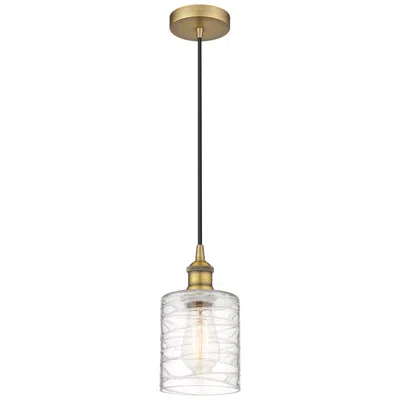 Innovations Lighting Edison Cobbleskill 5" Mini Pendant - Brushed Brass - Deco Swirl Shade