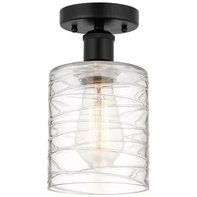 Innovations Lighting Edison Cobbleskill 5" Semi-flush Mount - Matte Black - Deco Swirl Shad