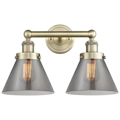 Innovations Lighting Edison Cone 15.5"w 2 Light Antique Brass Bath Light With Plated Smoke