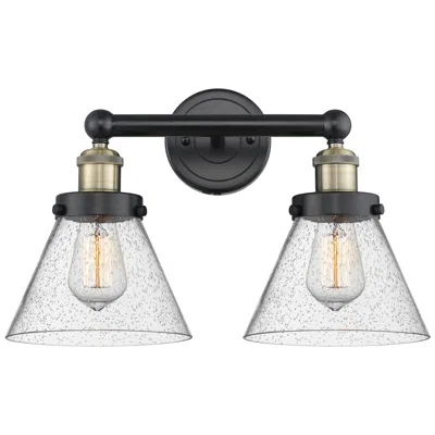 Innovations Lighting Edison Cone 15.5"w 2 Light Black Antique Brass Bath Light With Seedy S