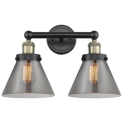 Innovations Lighting Edison Cone 15.5"w 2 Light Black Brass Bath Light With Plated Smoke Sh