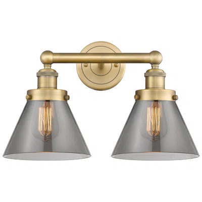 Innovations Lighting Edison Cone 15.5"w 2 Light Brushed Brass Bath Light With Plated Smoke