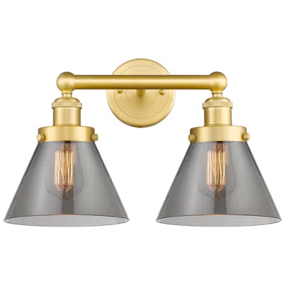 Innovations Lighting Edison Cone 15.5"w 2 Light Satin Gold Bath Light With Plated Smoke Sha